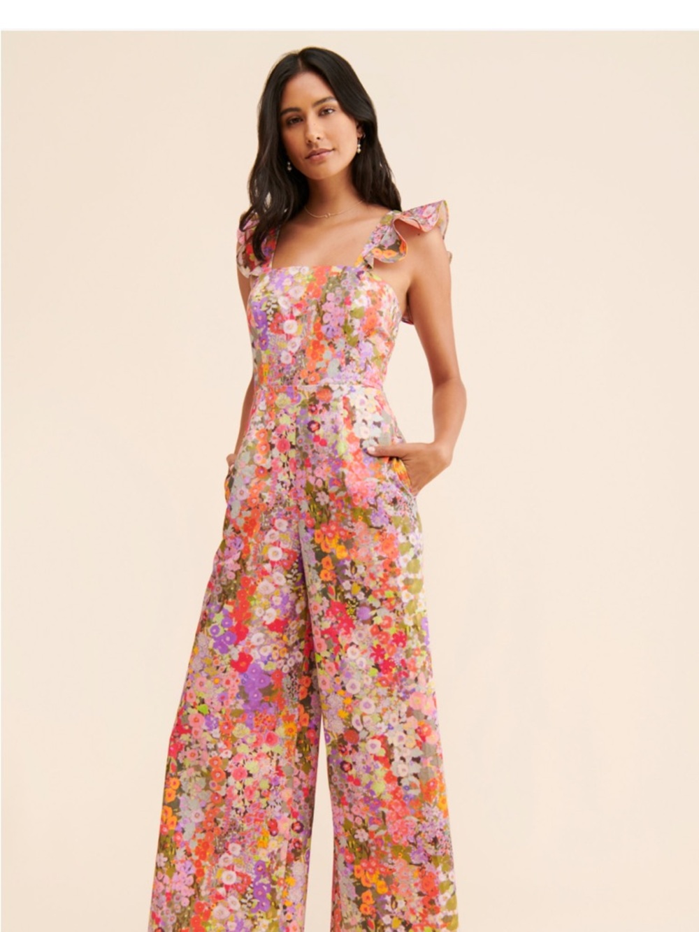 Hutch Matchsticks Floral Square-Neck Wide-Leg Jumpsuit in Multicolor